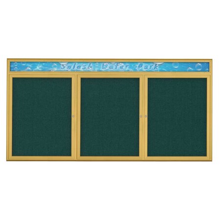 United Visual Products Triple Door Radius Corkboard With Header UV8016-GOLD-DRKSPR