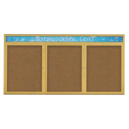 United Visual Products Triple Door Radius Corkboard, Header, 96 UV8016-GOLD-FORBO