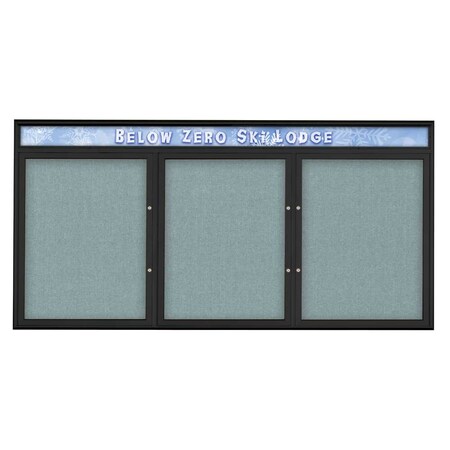 United Visual Products Triple Door Radius Plus Corkboard With H UV8016PLUS-BLACK-CLOUD