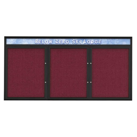 United Visual Products Triple Door Radius Plus Corkboard With H UV8016PLUS-BLACK-DBURGU
