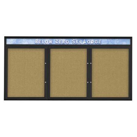United Visual Products Triple Door Radius Plus Corkboard With H UV8016PLUS-BLACK-KEYLIME