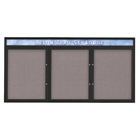 United Visual Products Triple Door Radius Plus Corkboard With H UV8016PLUS-BLACK-SURF