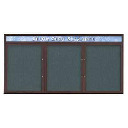 United Visual Products Triple Door Radius Plus Corkboard, Header UV8016PLUS-BRONZE-BLSPRU