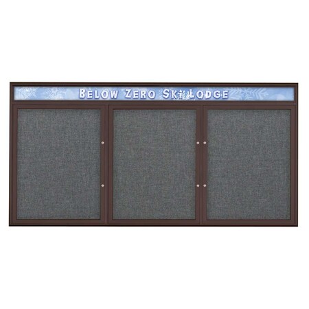 United Visual Products Triple Door Radius Plus Corkboard, Header UV8016PLUS-BRONZE-MEDGRY