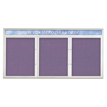 United Visual Products Triple Door Radius Plus Corkboard With H UV8016PLUS-SATIN-AMETHY
