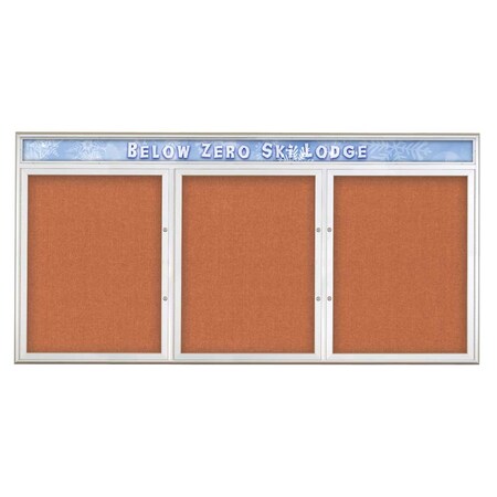 United Visual Products Triple Door Radius Plus Corkboard With H UV8016PLUS-SATIN-APRICOT