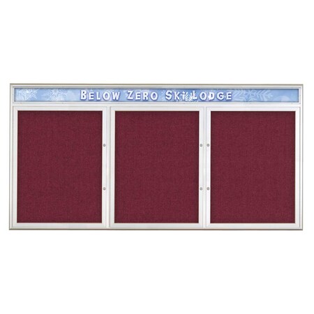 United Visual Products Triple Door Radius Plus Corkboard With H UV8016PLUS-SATIN-DBURGU
