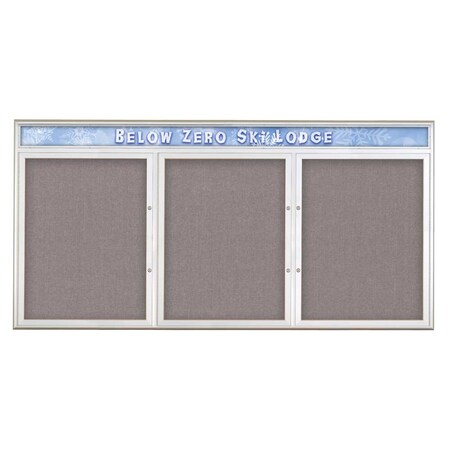 United Visual Products Triple Door Radius Plus Corkboard With H UV8016PLUS-SATIN-SURF
