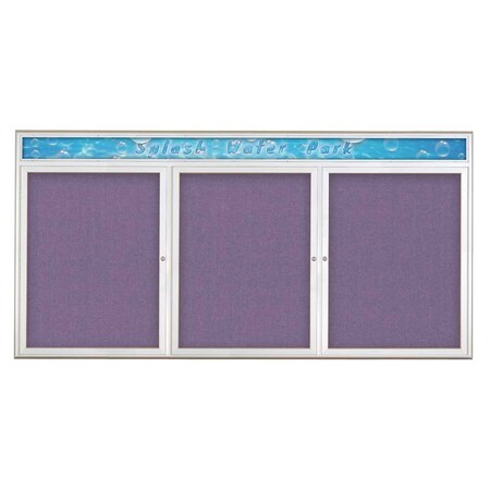 United Visual Products Triple Door Radius Corkboard With Header UV8016-SATIN-AMETHY