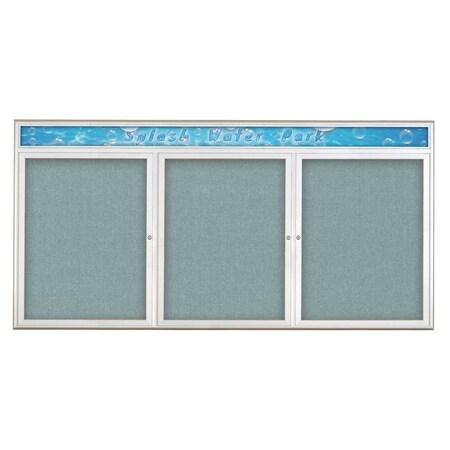 United Visual Products Triple Door Radius Corkboard With Header UV8016-SATIN-CLOUD