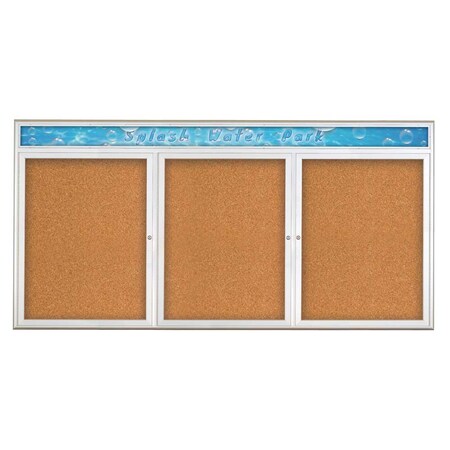 United Visual Products Triple Door Radius Corkboard, Header, 96 UV8016-SATIN-CORK