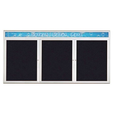 United Visual Products Triple Door Radius Corkboard With Header UV8016-SATIN-RUBBER