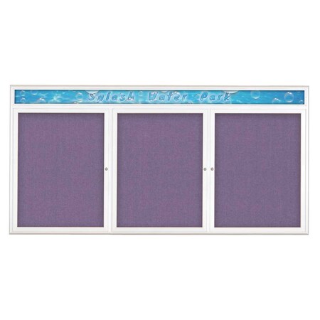 United Visual Products Triple Door Radius Corkboard With Header UV8016-WHITE-AMETHY