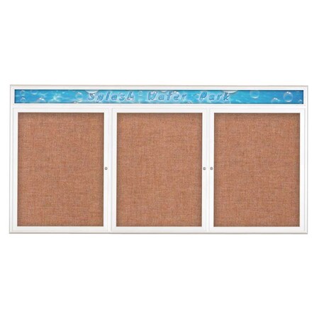 United Visual Products Triple Door Radius Corkboard With Header UV8016-WHITE-CINNABA