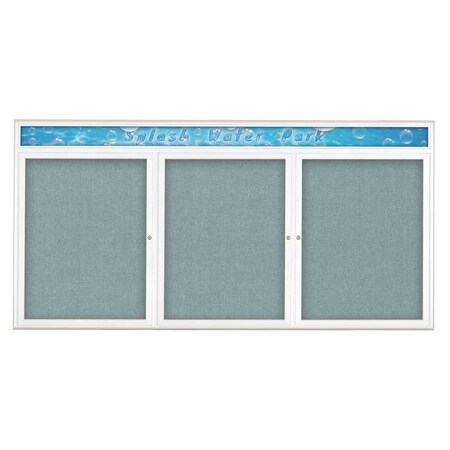 United Visual Products Triple Door Radius Corkboard With Header UV8016-WHITE-CLOUD