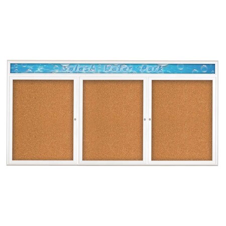 United Visual Products Triple Door Radius Corkboard, Header, 96 UV8016-WHITE-CORK