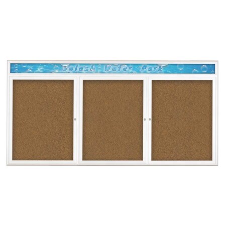 United Visual Products Triple Door Radius Corkboard, Header, 96 UV8016-WHITE-FORBO