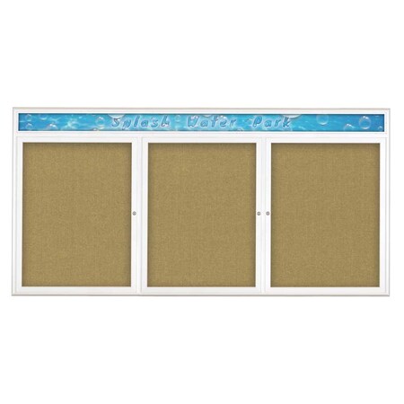 United Visual Products Triple Door Radius Corkboard With Header, UV8016-WHITE-KEYLIME UV8016-WHITE-KEYLIME