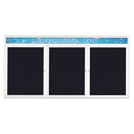 United Visual Products Triple Door Radius Corkboard With Header UV8016-WHITE-RUBBER