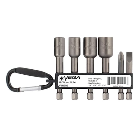 Vega Driver Bit and Nut Setter Set, 6 pieces V4N2B2