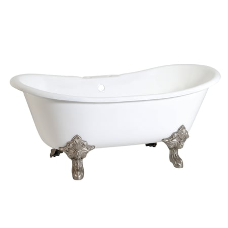 Kingston Brass VCT7DS6731NL8 Clawfoot Tub, 66.94" L, 30.13" W, White/Brushed Nickel, Cast iron, Center VCT7DS6731NL8