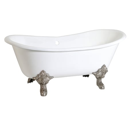 Kingston Brass VCTNDS6731NL8 Clawfoot Tub, 67.31" L, 28.94" W, White/Brushed Nickel, Cast iron, Center VCTNDS6731NL8
