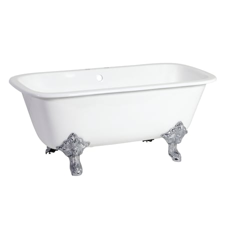 Kingston Brass VCTQ7D6732NL1 Clawfoot Tub, 66.56" L, 31.06" W, White/Polished Chrome, Cast iron, Center VCTQ7D6732NL1