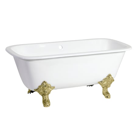 Kingston Brass VCTQ7D6732NL2 Clawfoot Tub, 66.56" L, 31.06" W, White/Polished Brass, Cast iron, Center VCTQ7D6732NL2