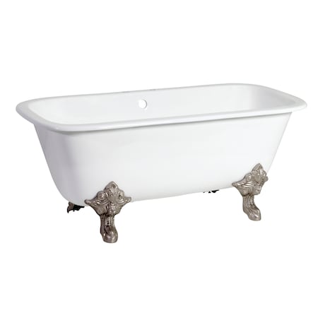 Kingston Brass VCTQ7D6732NL8 Clawfoot Tub, 66.56" L, 31.06" W, White/Brushed Nickel, Cast iron, Center VCTQ7D6732NL8