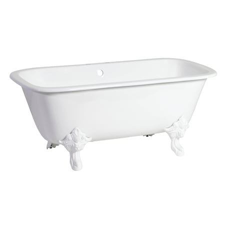 Kingston Brass VCTQ7D6732NLW Clawfoot Tub, 66.56" L, 31.06" W, White, Cast iron, Center VCTQ7D6732NLW