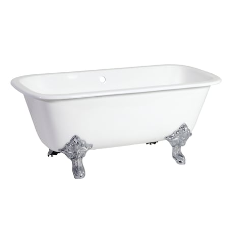 Kingston Brass VCTQND6732NL1 Clawfoot Tub, 66.56" L, 31.06" W, White/Polished Chrome, Cast iron, Center VCTQND6732NL1