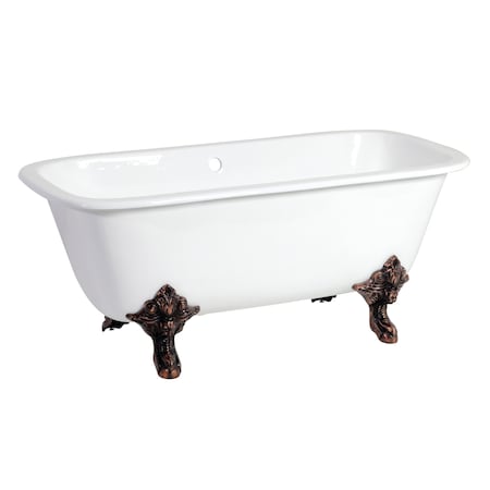 Kingston Brass VCTQND6732NL5 Clawfoot Tub, 66.56" L, 31.06" W, White/Oil Rubbed Bronze, Cast iron, Center VCTQND6732NL5