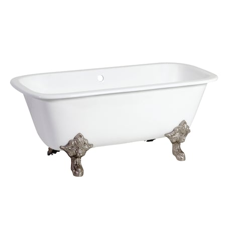 Kingston Brass VCTQND6732NL8 Clawfoot Tub, 66.56" L, 31.06" W, White/Brushed Nickel, Cast iron, Center VCTQND6732NL8