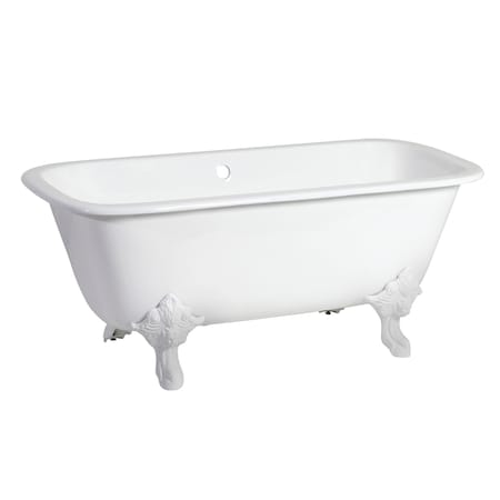 Kingston Brass VCTQND6732NLW Clawfoot Tub, 66.56" L, 31.06" W, White/White, Cast iron, Center VCTQND6732NLW