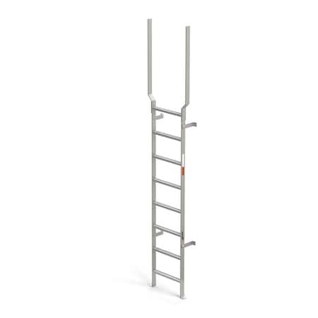 Ega Products 138" Overall H, Vertical Wall Mount Ladder w/ Ext. - SS, Stainless Steel, 8 Steps MVSS8EX