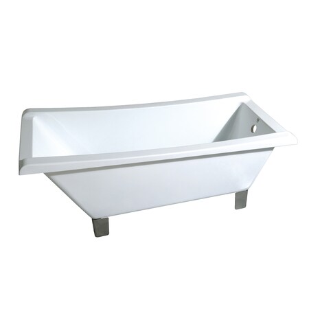 Kingston Brass VTRF673018A8 67" Acrylic Sq Clawfoot Tub, 66.94" L, 29.5" W, White/Brushed Nickel, Acrylic/Aluminun VTRF673018A8