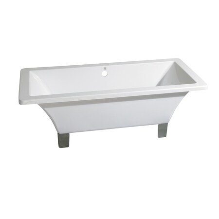 Kingston Brass VTSQ673018A8 67" Acrylic Sq Clawfoot Tub, 66.94" L, 29.5" W, White/Brushed Nickel, Acrylic/Aluminun VTSQ673018A8