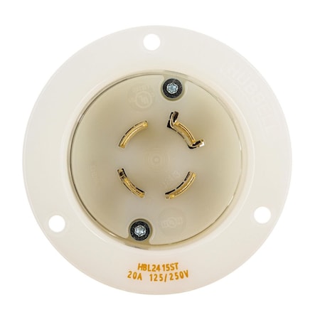 Hubbell Wiring Device-Kellems Locking Receptacle, 20 A, 125/250V AC, Single Phase, 3 Pole, Spring Clamp Terminals, White HBL2415ST