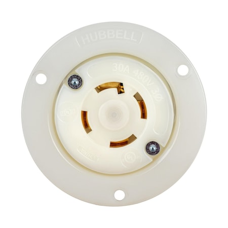 Hubbell Wiring Device-Kellems Locking Receptacle, L16-30R, 30 A, 480V AC, Three Phase, 3 Pole, Flush Mount, White HBL2736ST