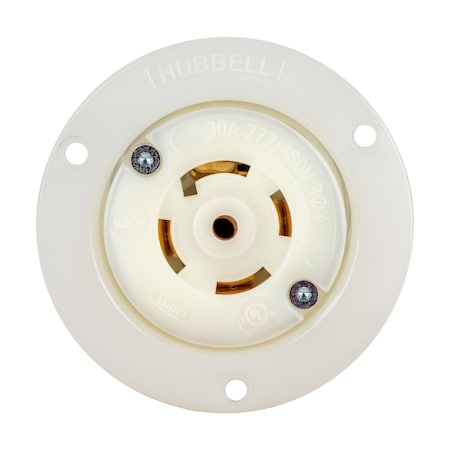 Hubbell Wiring Device-Kellems Locking Receptacle, L23-30R, 30 A, 277/480V AC, Three Phase, 4 Pole, Flush Mount, White HBL2826ST