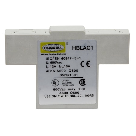 Hubbell Wiring Device-Kellems Auxiliary Contact, 100 A, 600V AC, Gray HBLAC1