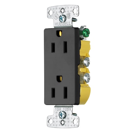 Hubbell Wiring Device-Kellems Straight Blade Receptacle, 5-15R, 15 A, 125V AC, 2 Pole, 3 Wire, Flush Mount, Grounded RRD15BK