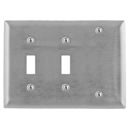 Hubbell Wiring Device-Kellems Toggle Opening Wall Plates and Box Cover, Number of Gangs: 3 Stainless Steel, Brushed Finish SS213