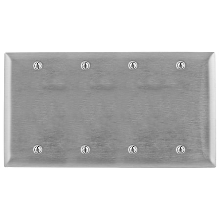 Hubbell Wiring Device-Kellems Blank Wall Plates, Number of Gangs: 4 Stainless Steel, Brushed Finish SS43