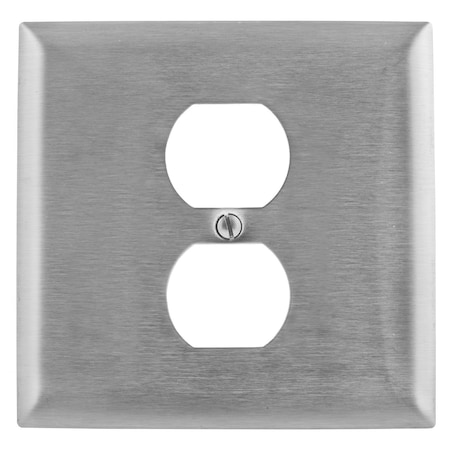 Hubbell Wiring Device-Kellems Duplex Opening Wall Plates, Number of Gangs: 2 Stainless Steel, Brushed Finish SS748