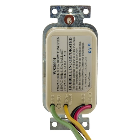 Hubbell Wiring Device-Kellems Vacancy Sensor, PIR, 1200 sq ft, Ivory WS1001I