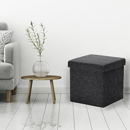 Seville Classics Ottoman, Foldable Storage, Charcoal Gray WEB256