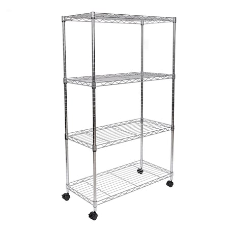 Seville Classics Steel Wire Shelf, 4 Tier, 4 Casters WEB674