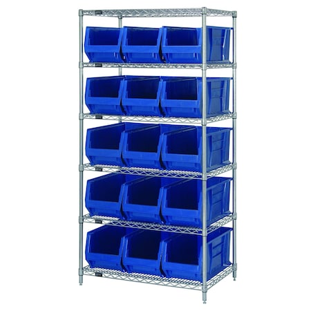 Quantum Storage Systems Shelving Unit, 36 in W x 74 in H x 24 in D, 6 Shelves WR6-953BL