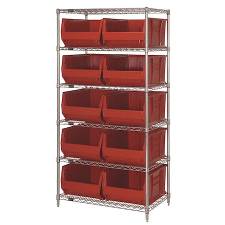 Quantum Storage Systems Shelving Unit, 24 in W x 74 in H x 48 in D, 6 Shelves WR6-957RD